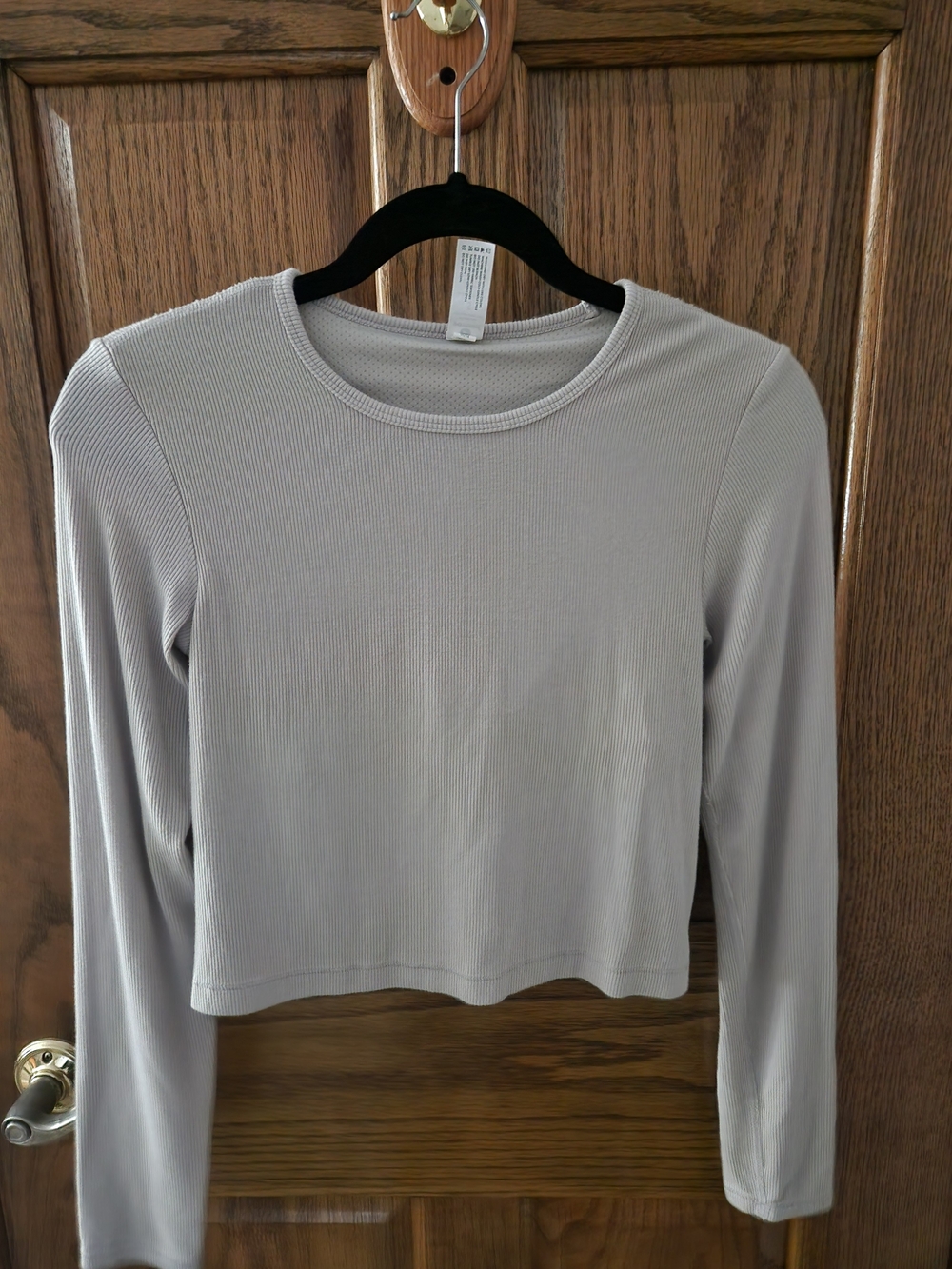 90 Degree By Reflex Light Tan Ribbed Long-Sleeve Crewneck Top